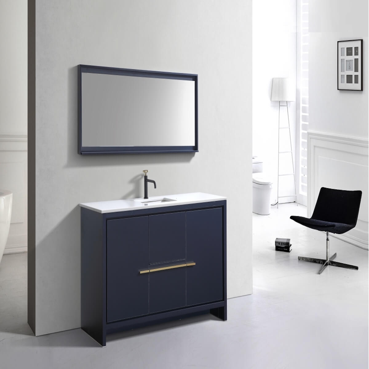 KubeBath Dolce 60” Blue Modern Bathroom Single Vanity with Quartz Countertop AD660SBLUE in Bathroom #finish_blue