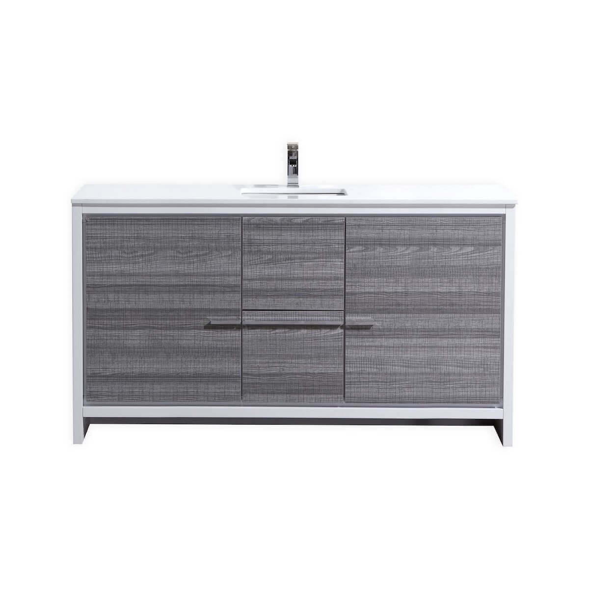 KubeBath Dolce 60" Ash Gray Freestanding Single Vanity with Quartz Countertop AD660SHG #finish_ash gray