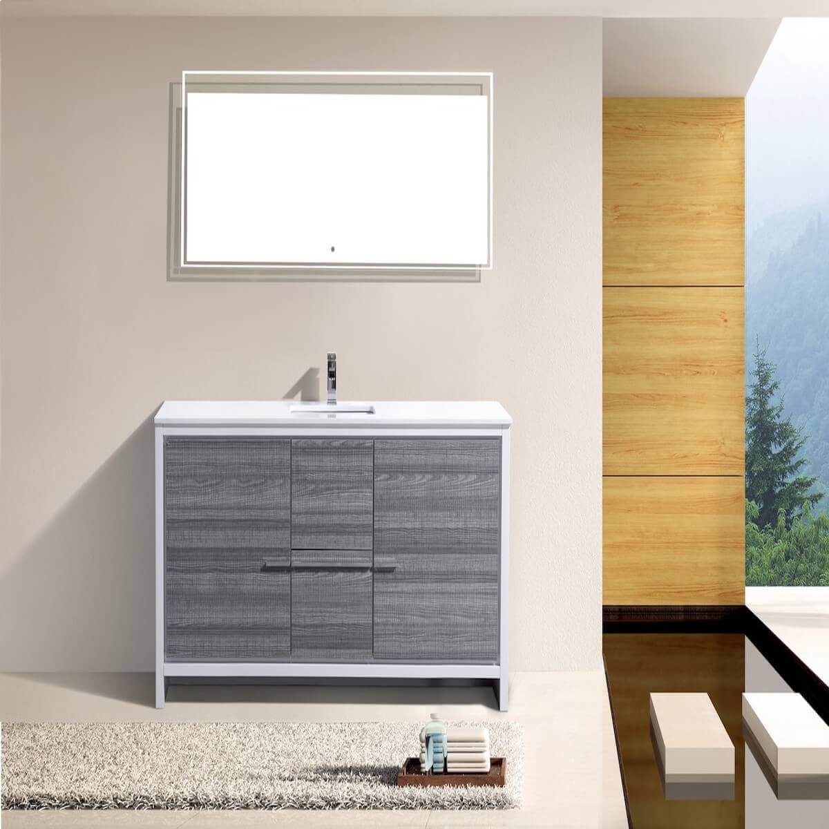 KubeBath Dolce 60" Ash Gray Freestanding Single Vanity with Quartz Countertop AD660SHG in Bathroom #finish_ash gray