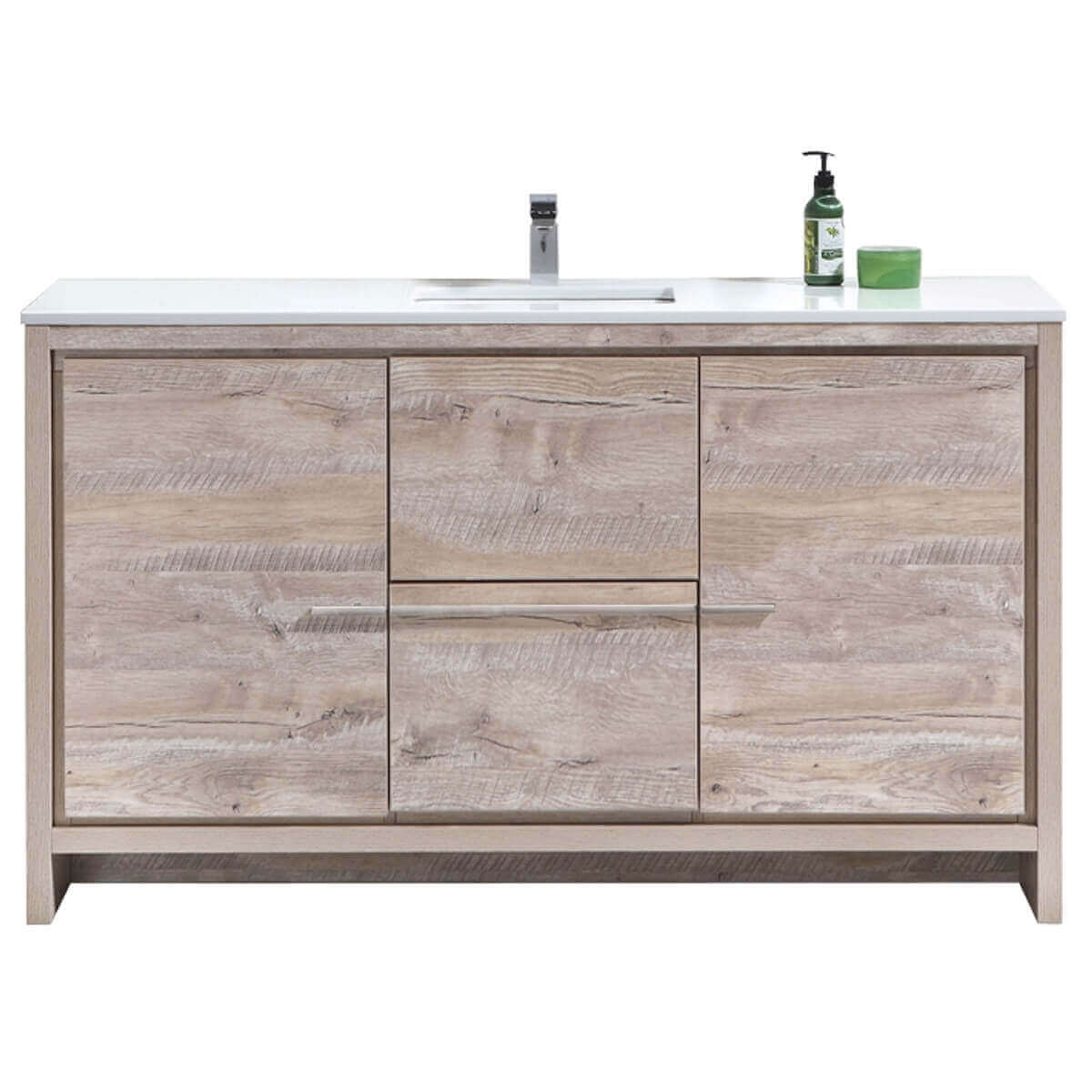 KubeBath Dolce 60" Nature Wood Freestanding Single Vanity with Quartz Countertop AD660SNW #finish_nature wood