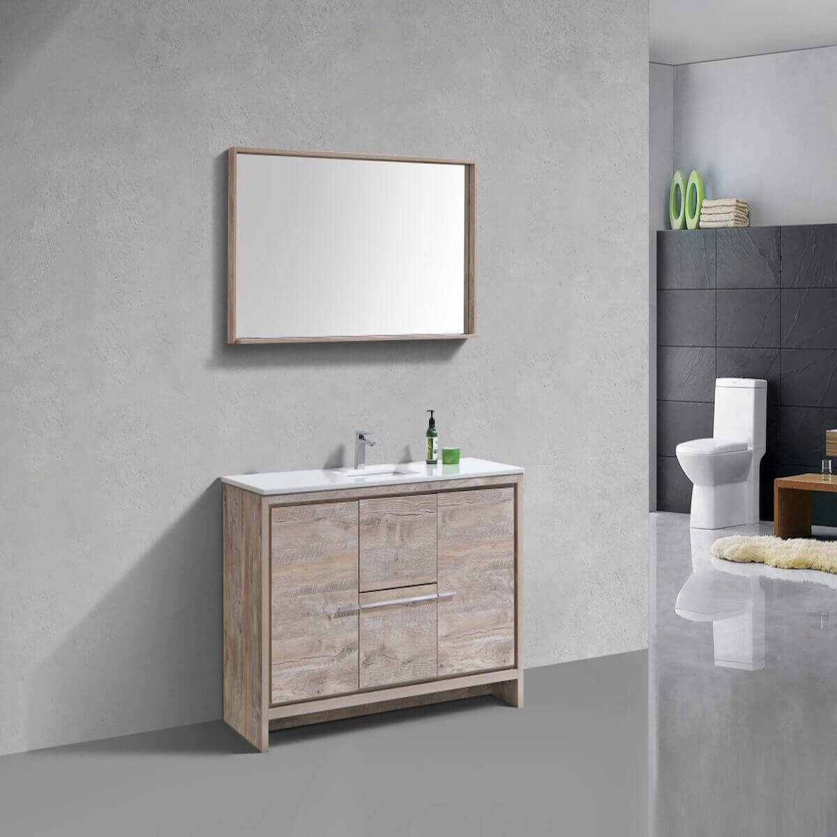 KubeBath Dolce 60" Nature Wood Freestanding Single Vanity with Quartz Countertop AD660SNW in Bathroom #finish_nature wood