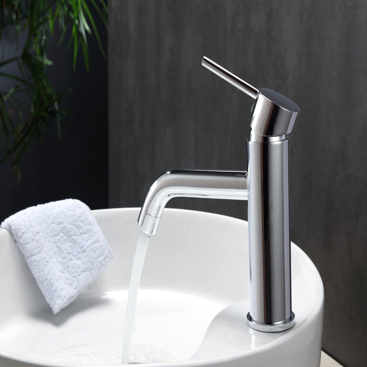 KubeBath Aqua Rondo Single Hole Mount Bathroom Vanity Faucet - Chrome AFB090