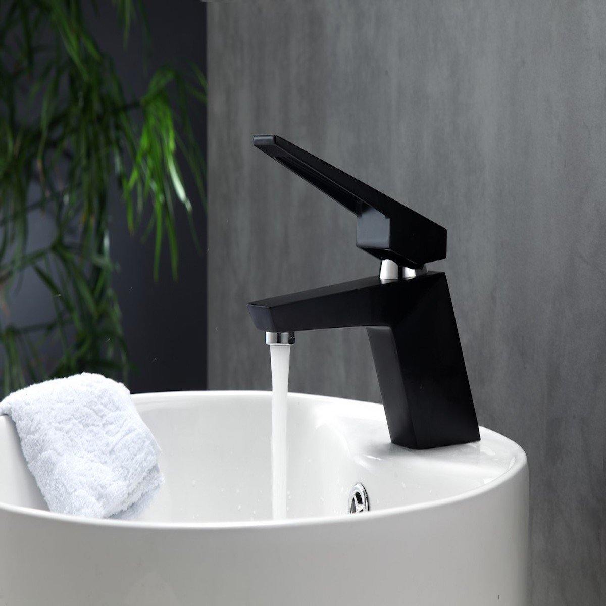 KubeBath Aqua Siza Matte Black Single Lever Modern Bathroom Vanity Faucet AFB13BK #finish_matte black