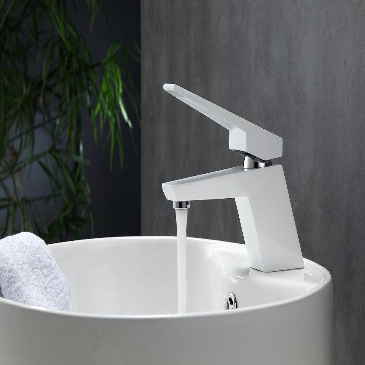 KubeBath Aqua Siza White Single Lever Modern Bathroom Vanity Faucet AFB13WH #finish_white