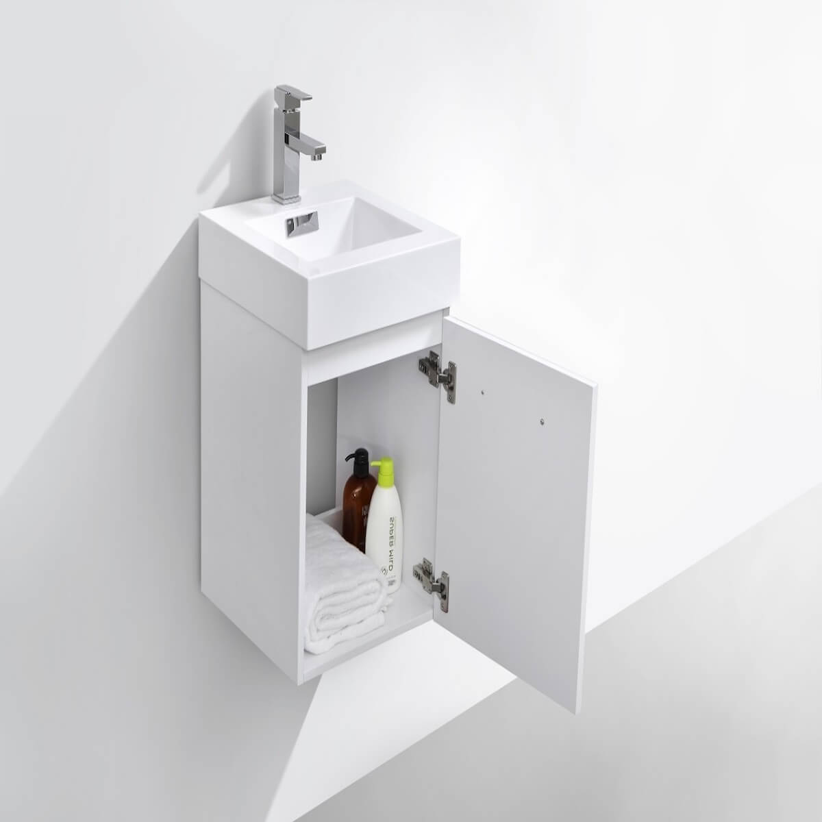 KubeBath Bliss 16" White Wall Mount Single Vanity BSL16-GW Inside #finish_gloss white