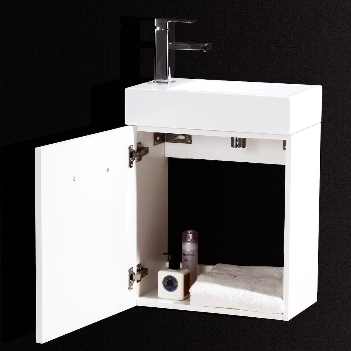 KubeBath Bliss 18" White Wall Mount Single Vanity BSL18-GW Inside #finish_gloss white