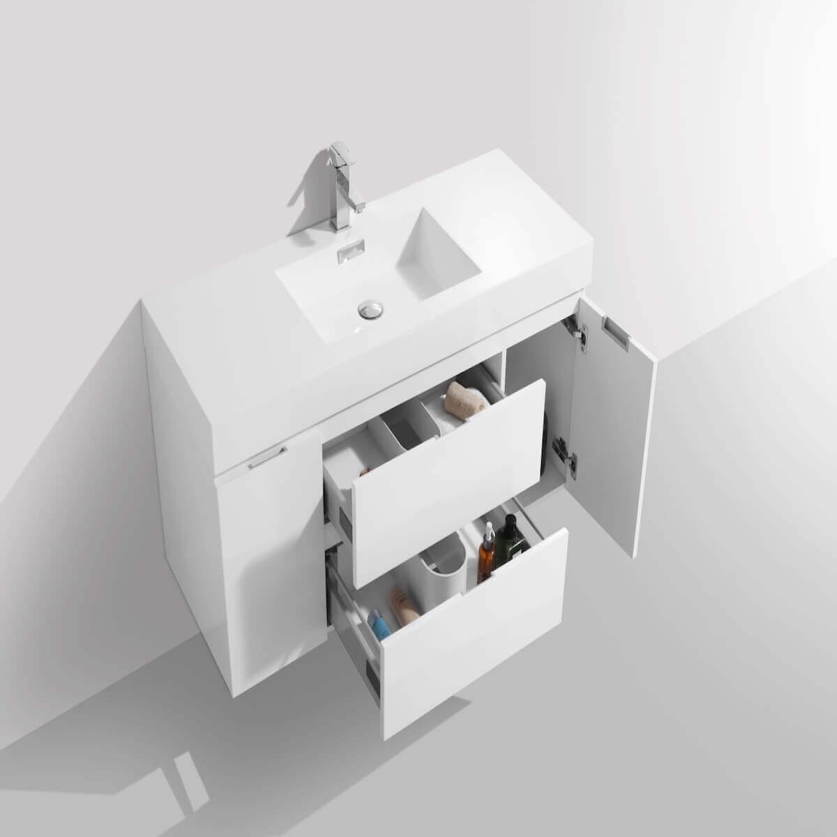 KubeBath Bliss 48" Gloss White Wall Mount Single Vanity BSL48-GW Inside #finish_gloss white
