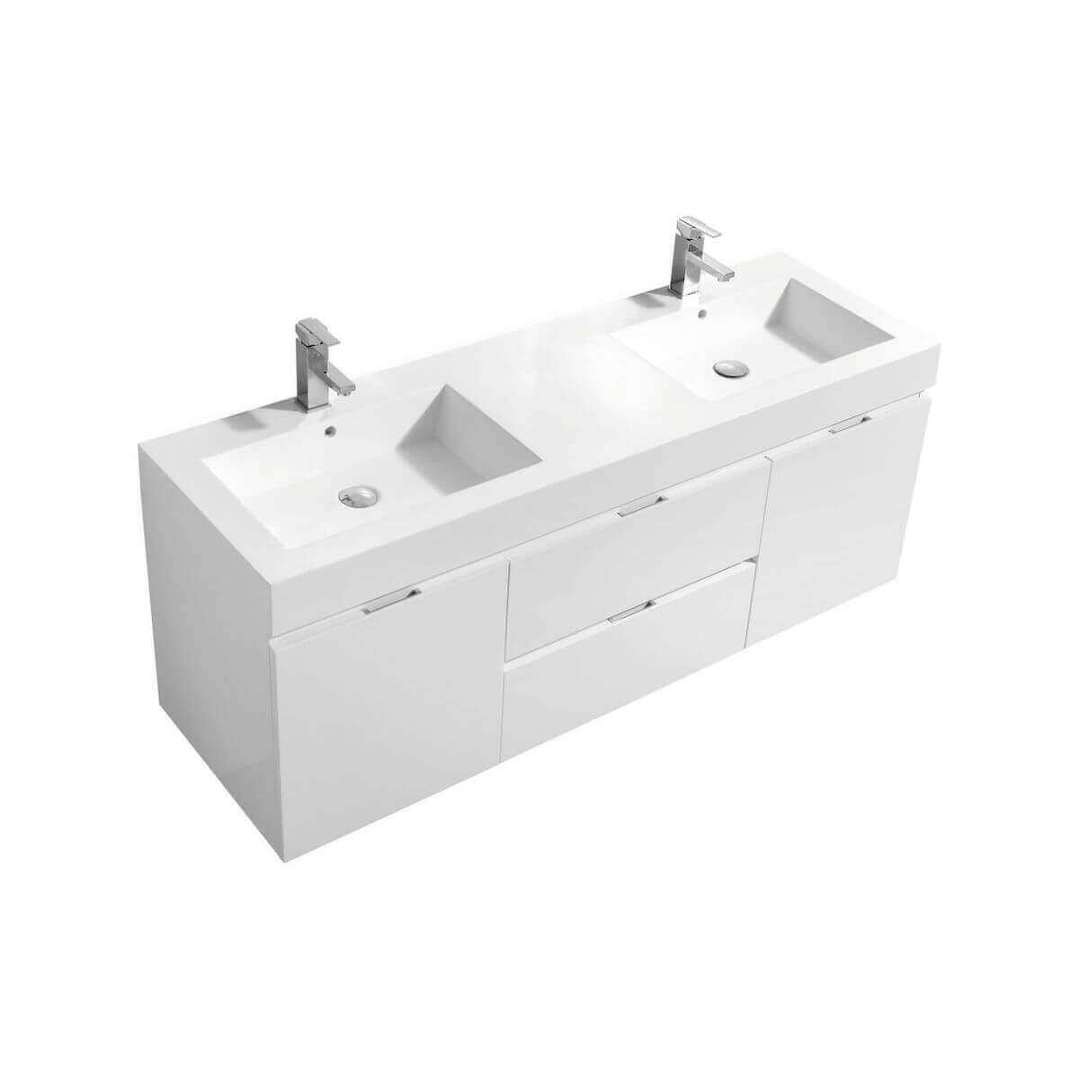 KubeBath Bliss 60" Gloss White Wall Mount Double Vanity BSL60D-GW #finish_gloss white