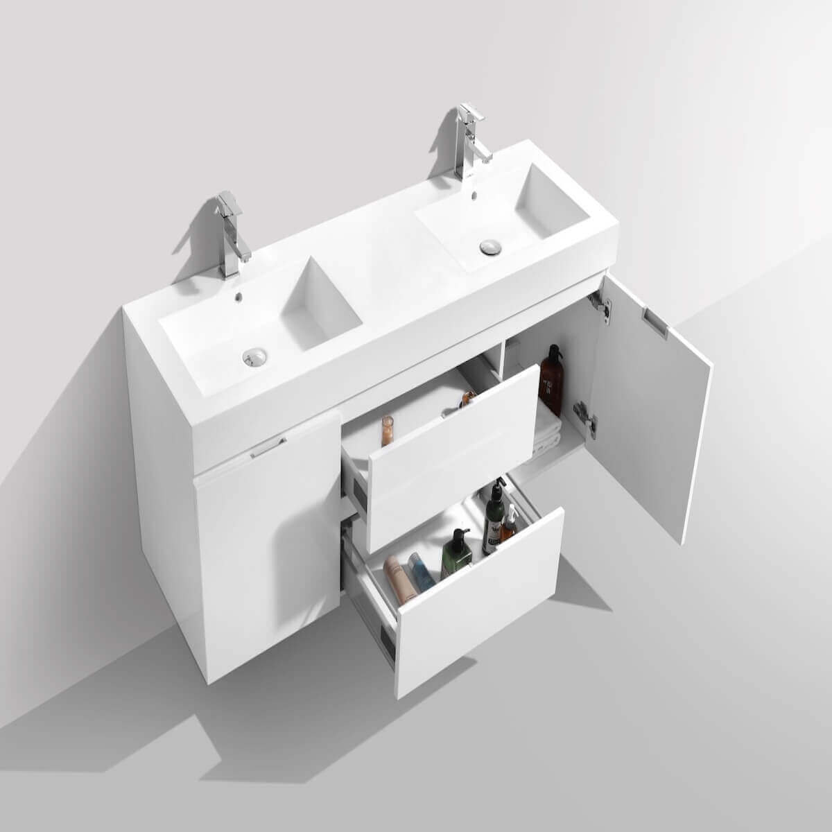 KubeBath Bliss 60" Gloss White Wall Mount Double Vanity BSL60D-GW Inside #finish_gloss white