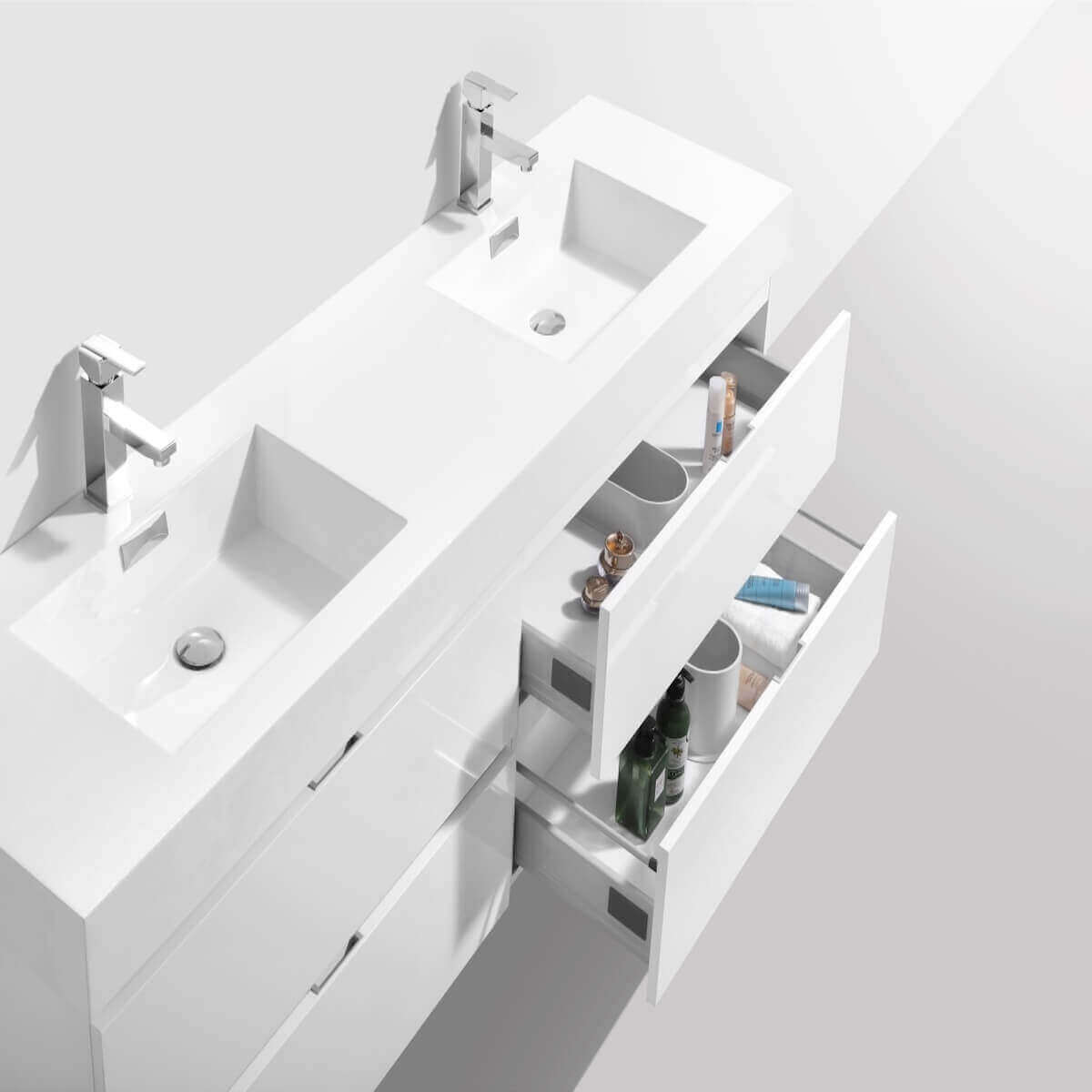 KubeBath Bliss 72" Gloss White Wall Mount Double Vanity BSL72-GW Inside #finish_gloss white