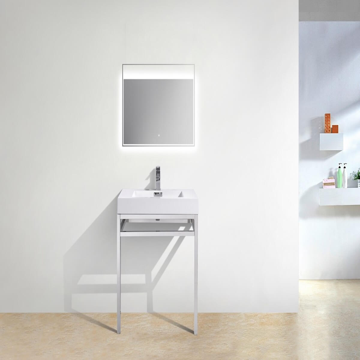 KubeBath Haus 30” Stainless Steel Console with While Acrylic Sink CH30 in Bathroom