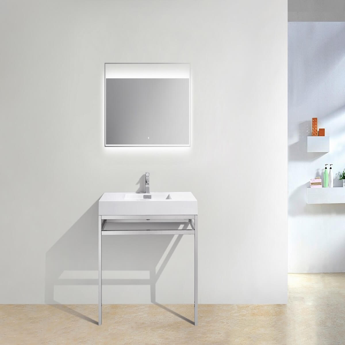 KubeBath Haus 40” Stainless Steel Console with While Acrylic Sink CH40 in Bathroom