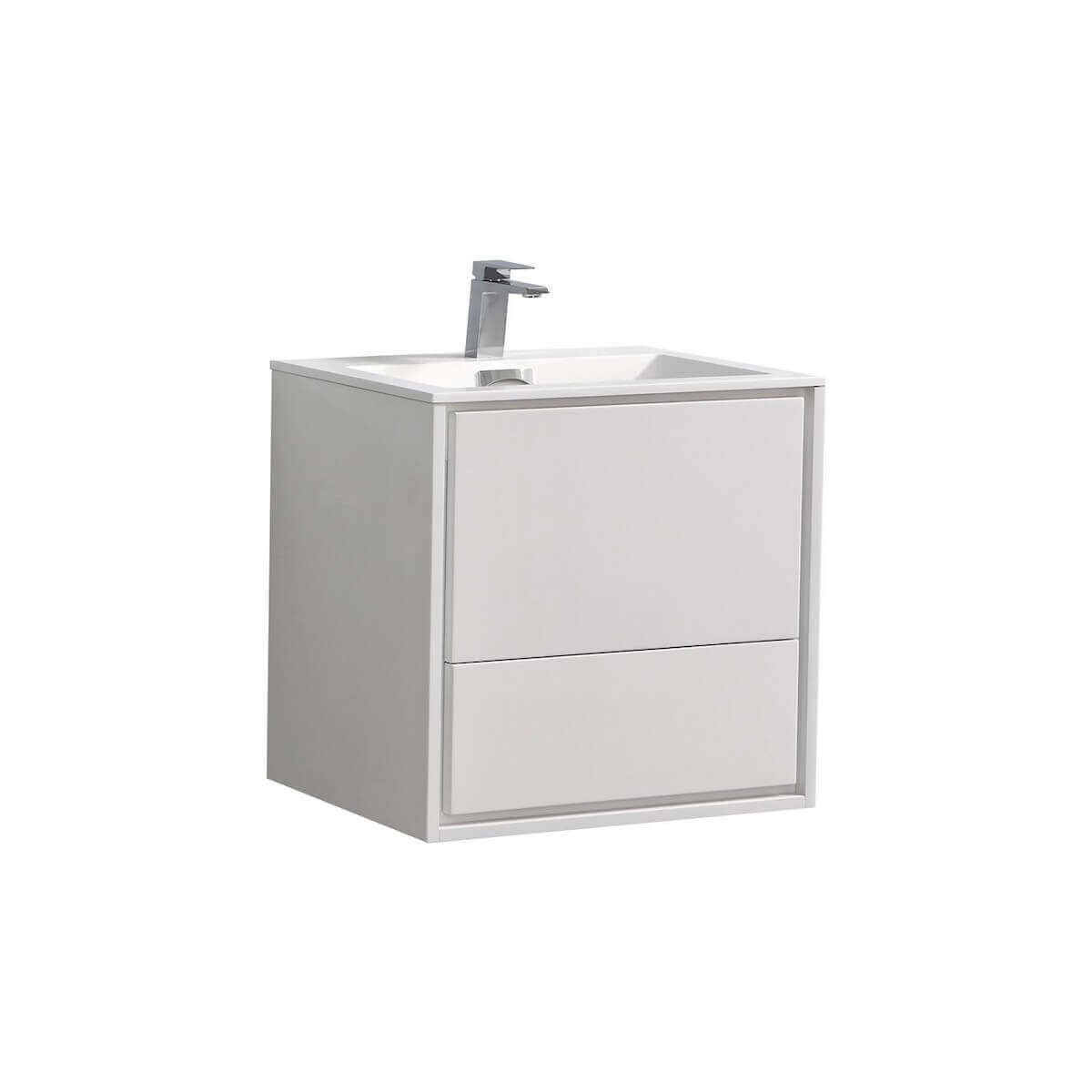 KubeBath DeLusso 24" Gloss White Wall Mount Single Vanity DL24-GW #finish_high gloss white