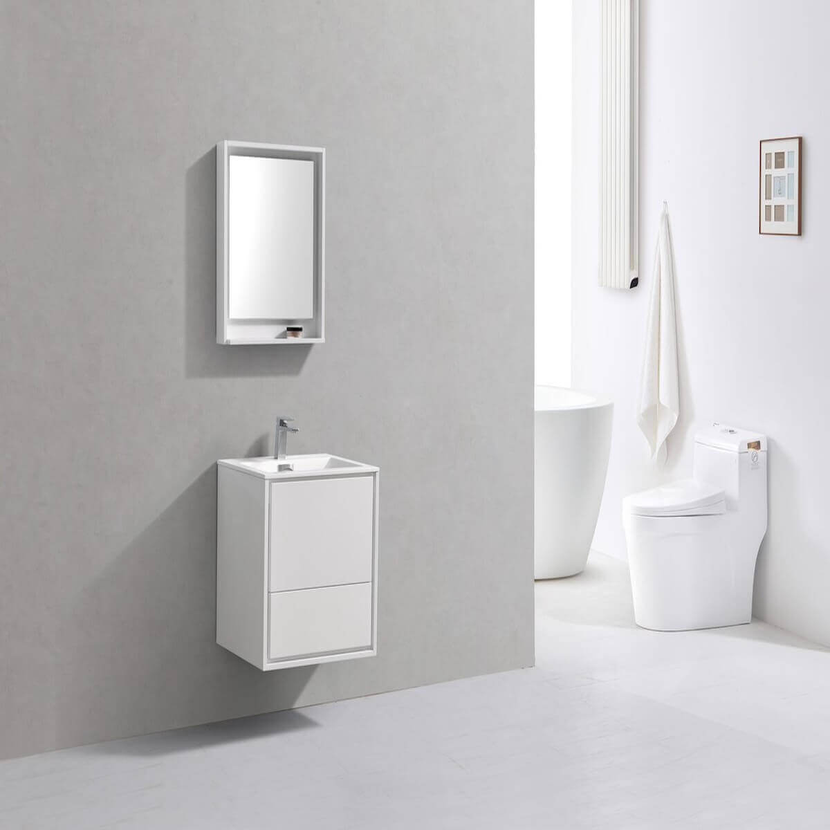 KubeBath DeLusso 24" Gloss White Wall Mount Single Vanity DL24-GW in Bathroom #finish_high gloss white