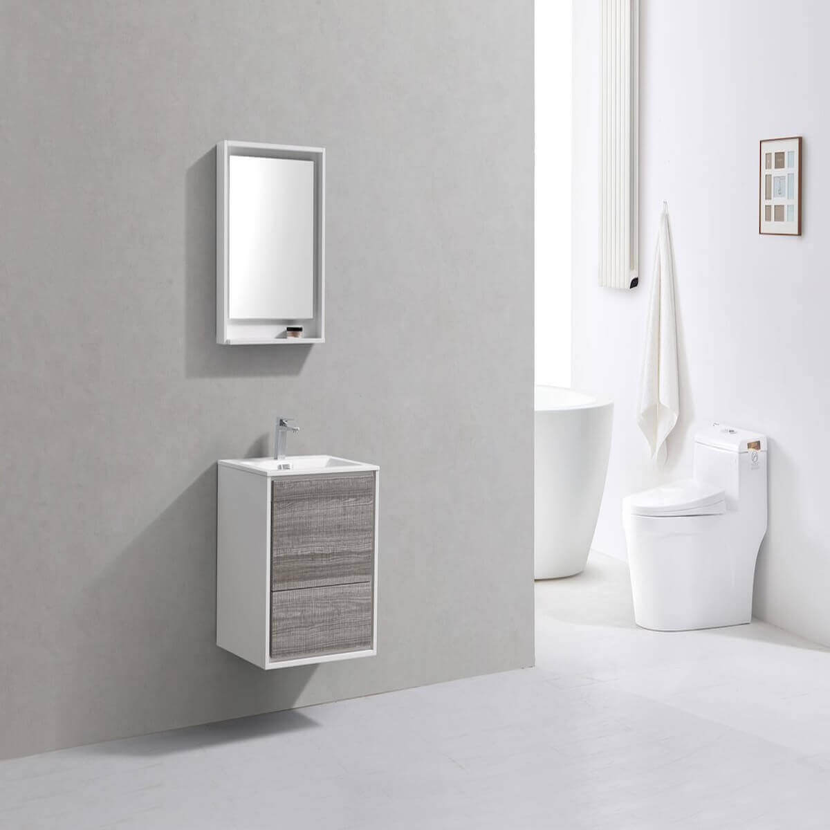 KubeBath DeLusso 24" Ash Gray Wall Mount Single Vanity DL24-HGASH in Bathroom #finish_ash gray
