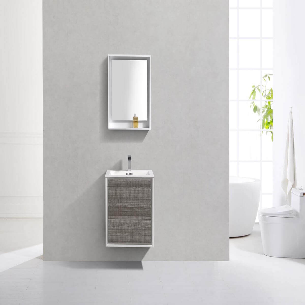 KubeBath DeLusso 24" Ash Gray Wall Mount Single Vanity DL24-HGASH in Bathroom #finish_ash gray