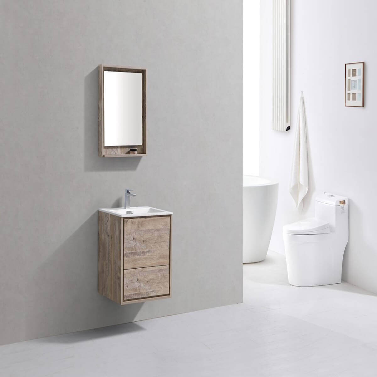 KubeBath DeLusso 24" Nature Wood Wall Mount Single Vanity DL24-NW in Bathroom #finish_nature wood