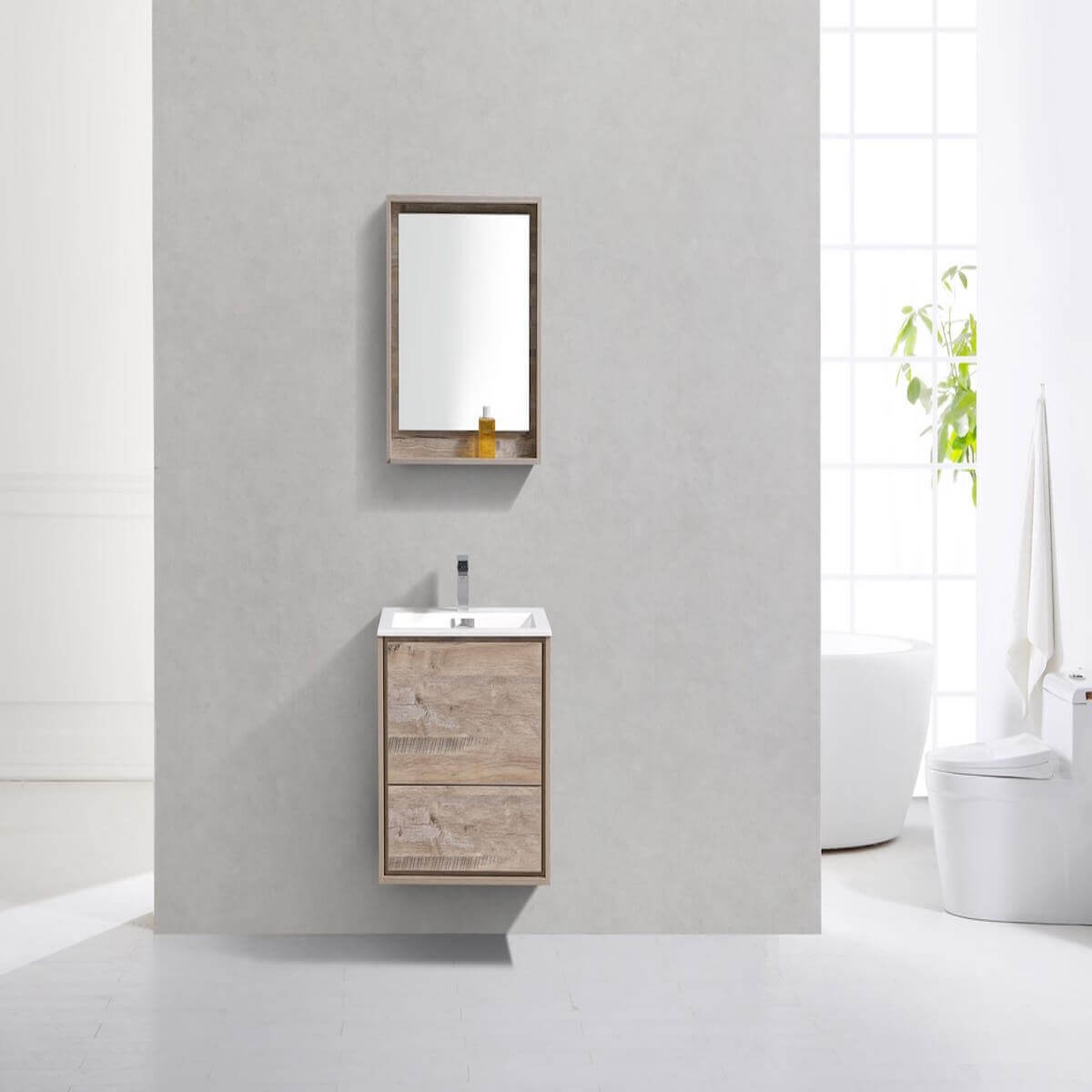 KubeBath DeLusso 24" Nature Wood Wall Mount Single Vanity DL24-NW in Bathroom #finish_nature wood