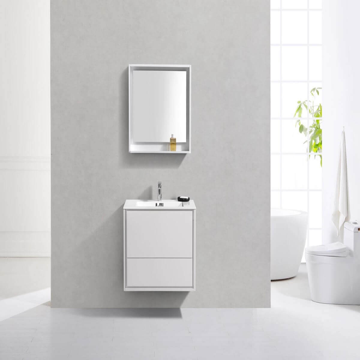 KubeBath DeLusso 30" Gloss White Wall Mount Single Vanity DL30-GW in Bathroom #finish_high gloss white