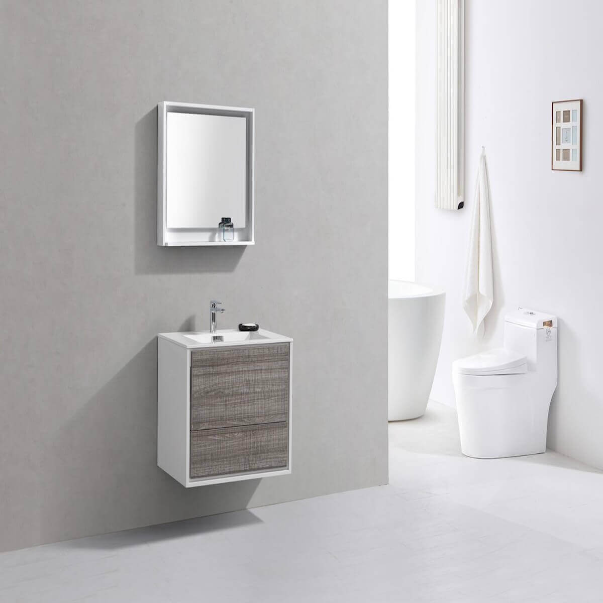 KubeBath DeLusso 30" Ash Gray Wall Mount Single Vanity DL30-HGASH in Bathroom #finish_ash gray