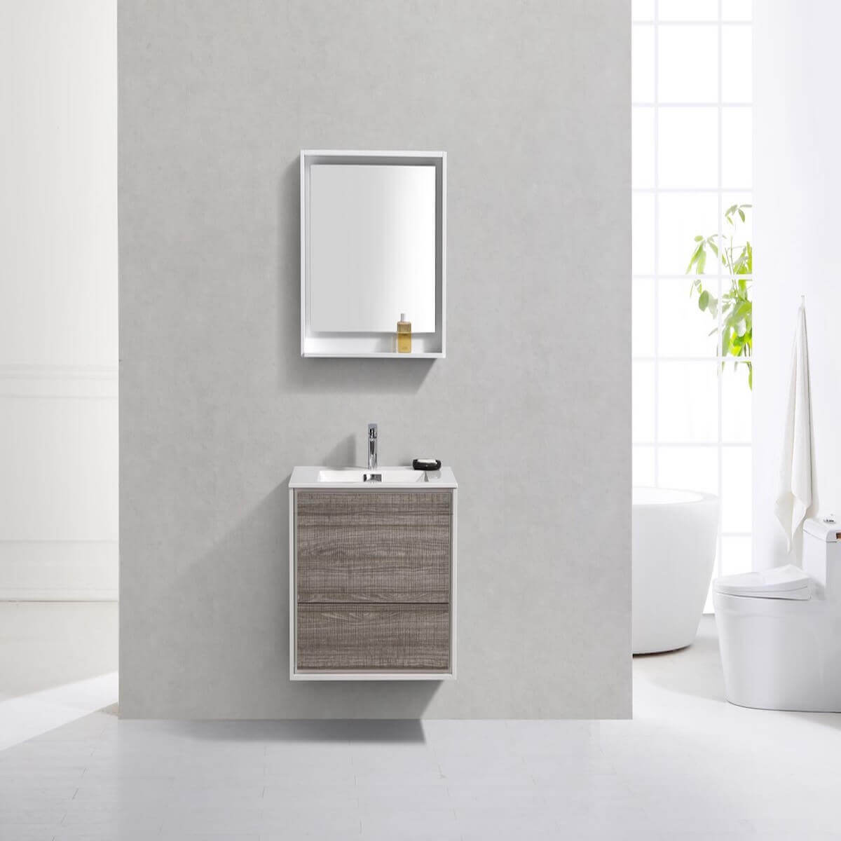KubeBath DeLusso 30" Ash Gray Wall Mount Single Vanity DL30-HGASH in Bathroom #finish_ash gray