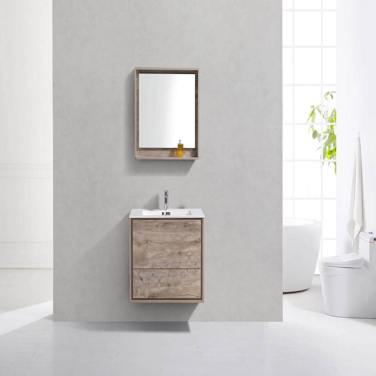 KubeBath DeLusso 30" Nature Wood Wall Mount Single Vanity DL30-NW in Bathroom #finish_nature wood
