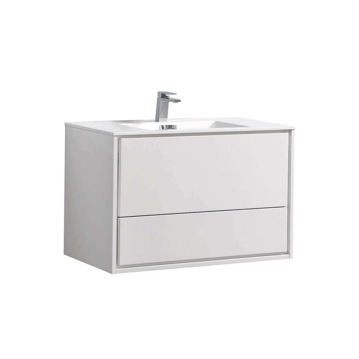 KubeBath DeLusso 36" Gloss White Wall Mount Single Vanity DL36-GW #finish_high gloss white