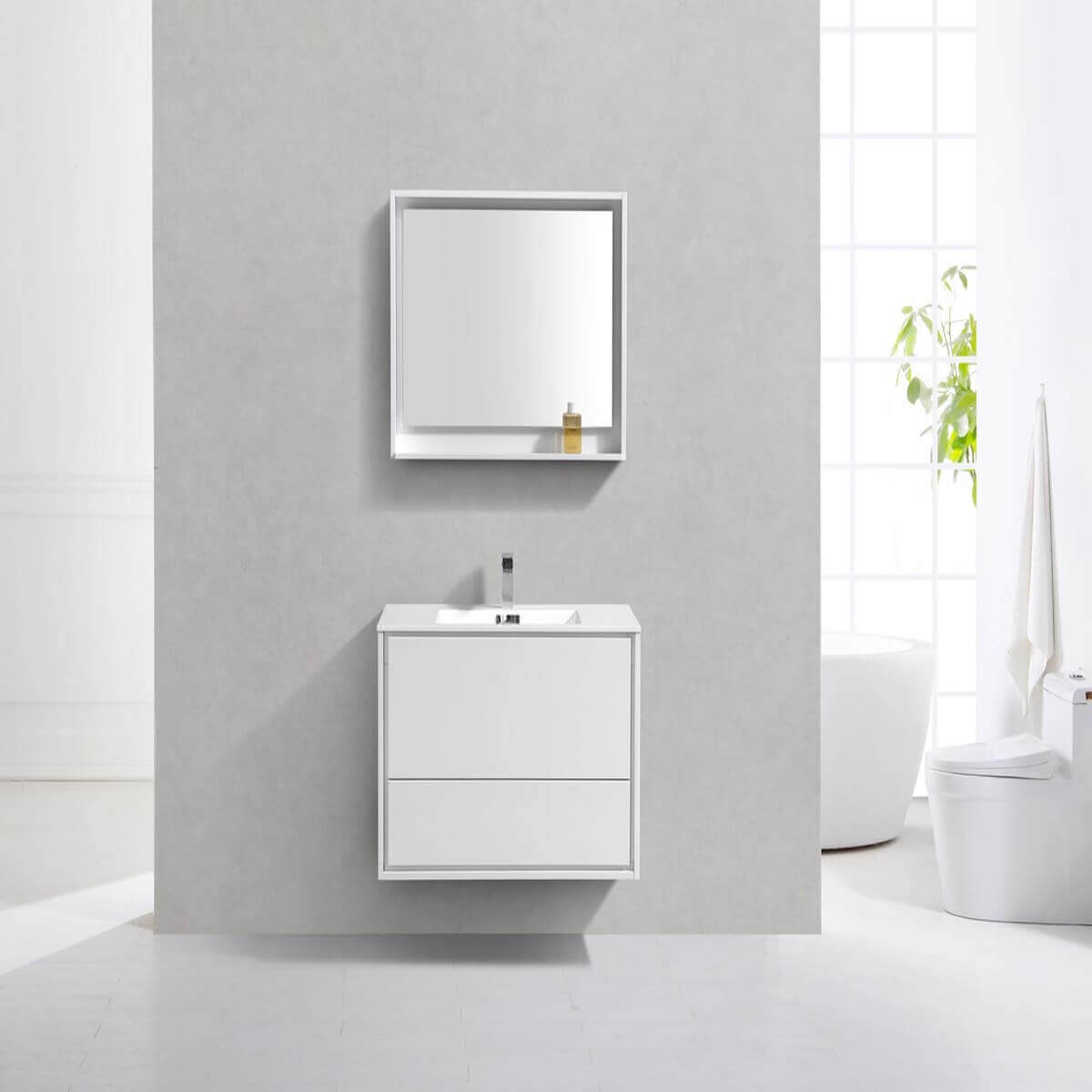 KubeBath DeLusso 36" Gloss White Wall Mount Single Vanity DL36-GW in Bathroom #finish_high gloss white