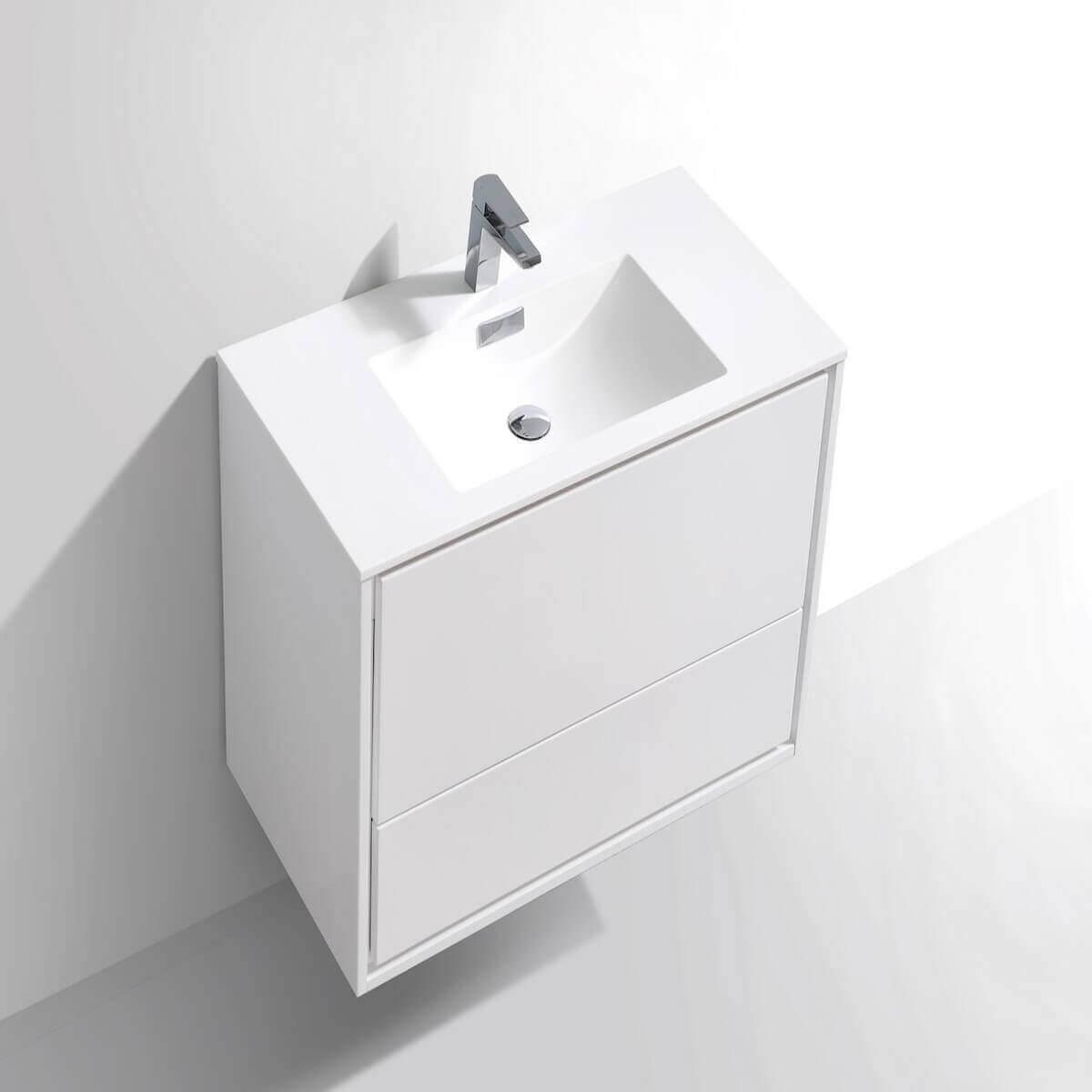 KubeBath DeLusso 36" Gloss White Wall Mount Single Vanity DL36-GW #finish_high gloss white