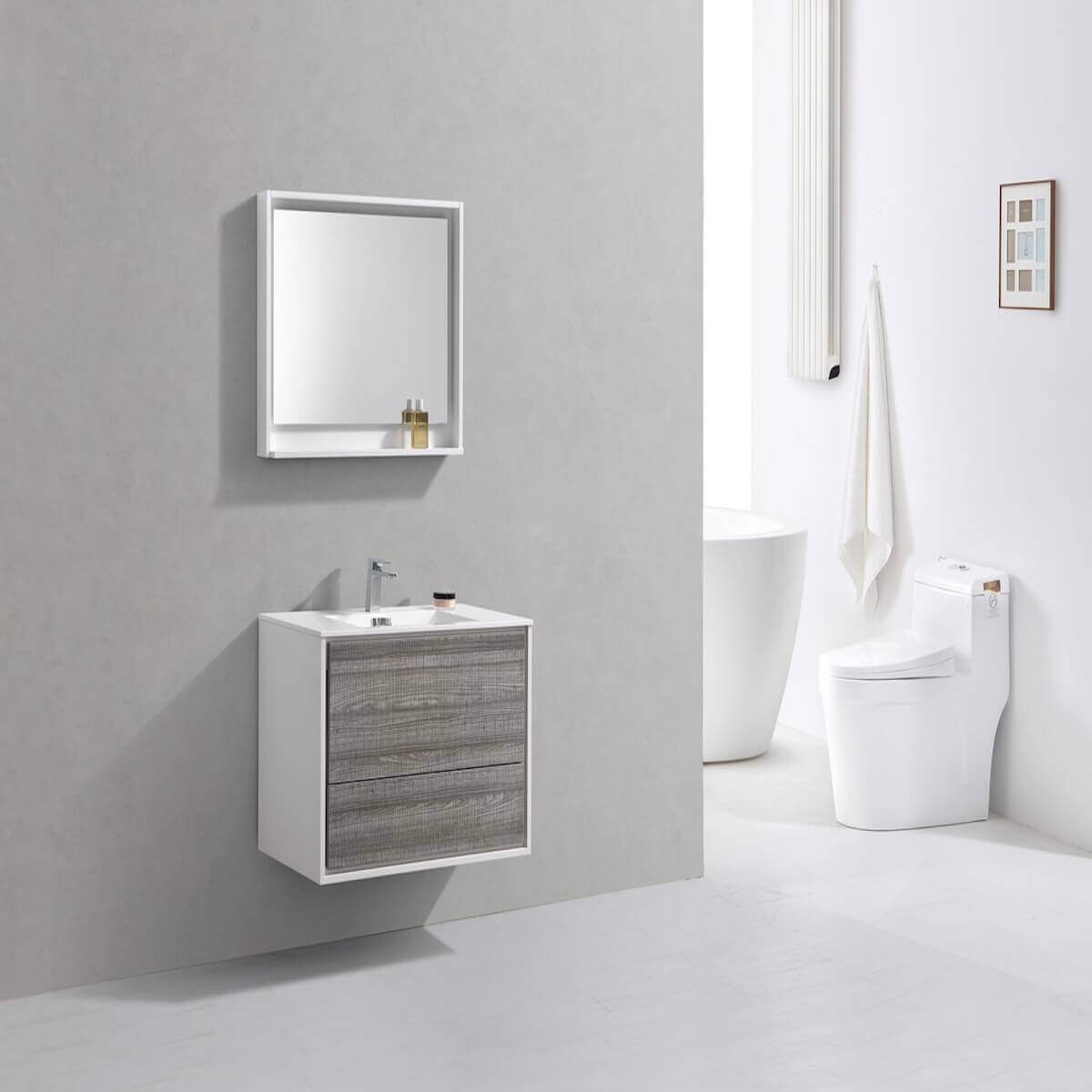 KubeBath DeLusso 36" Ash Gray Wall Mount Single Vanity DL36-HGASH in Bathroom #finish_ash gray