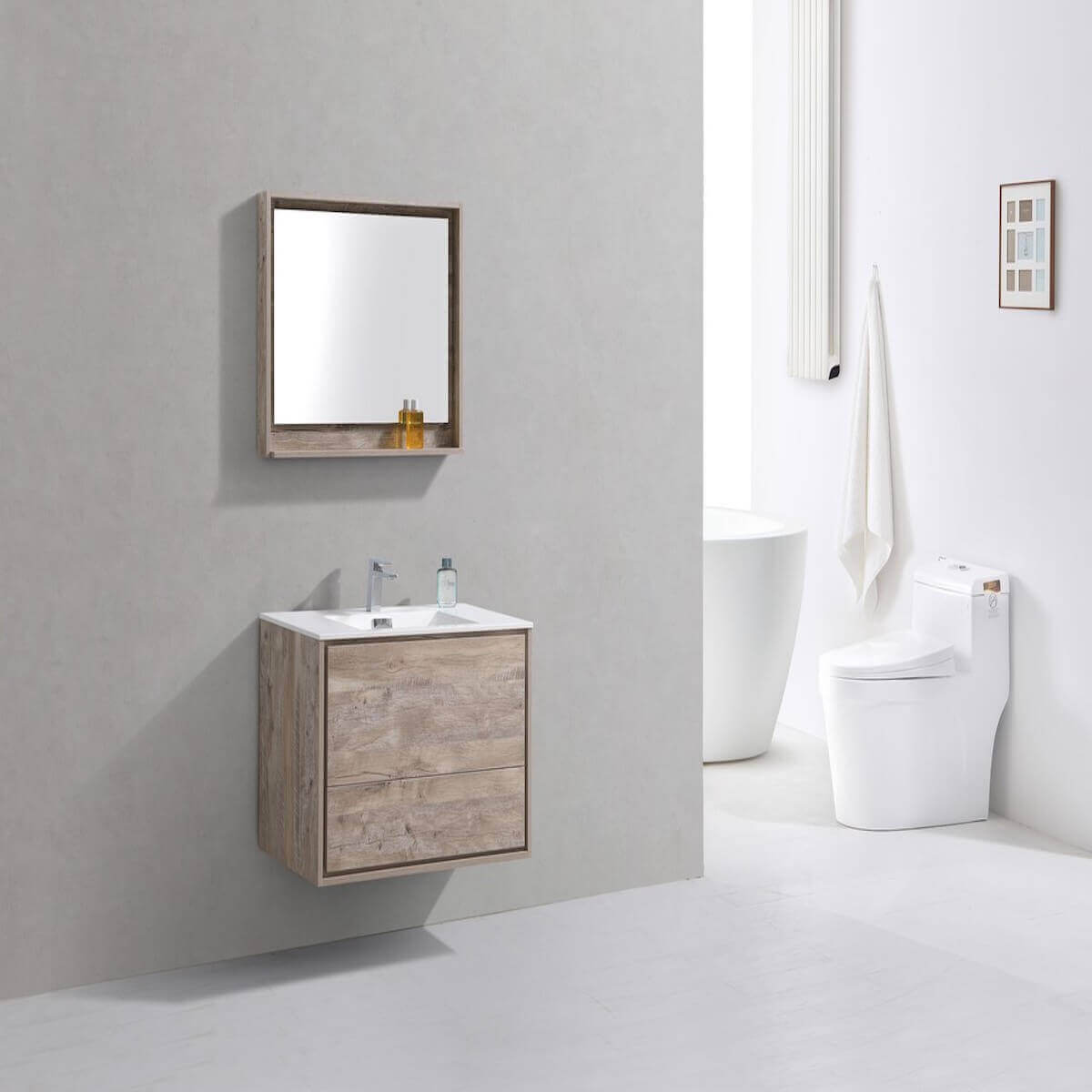 KubeBath DeLusso 36" Nature Wood Wall Mount Single Vanity DL36-NW in Bathroom #finish_nature wood