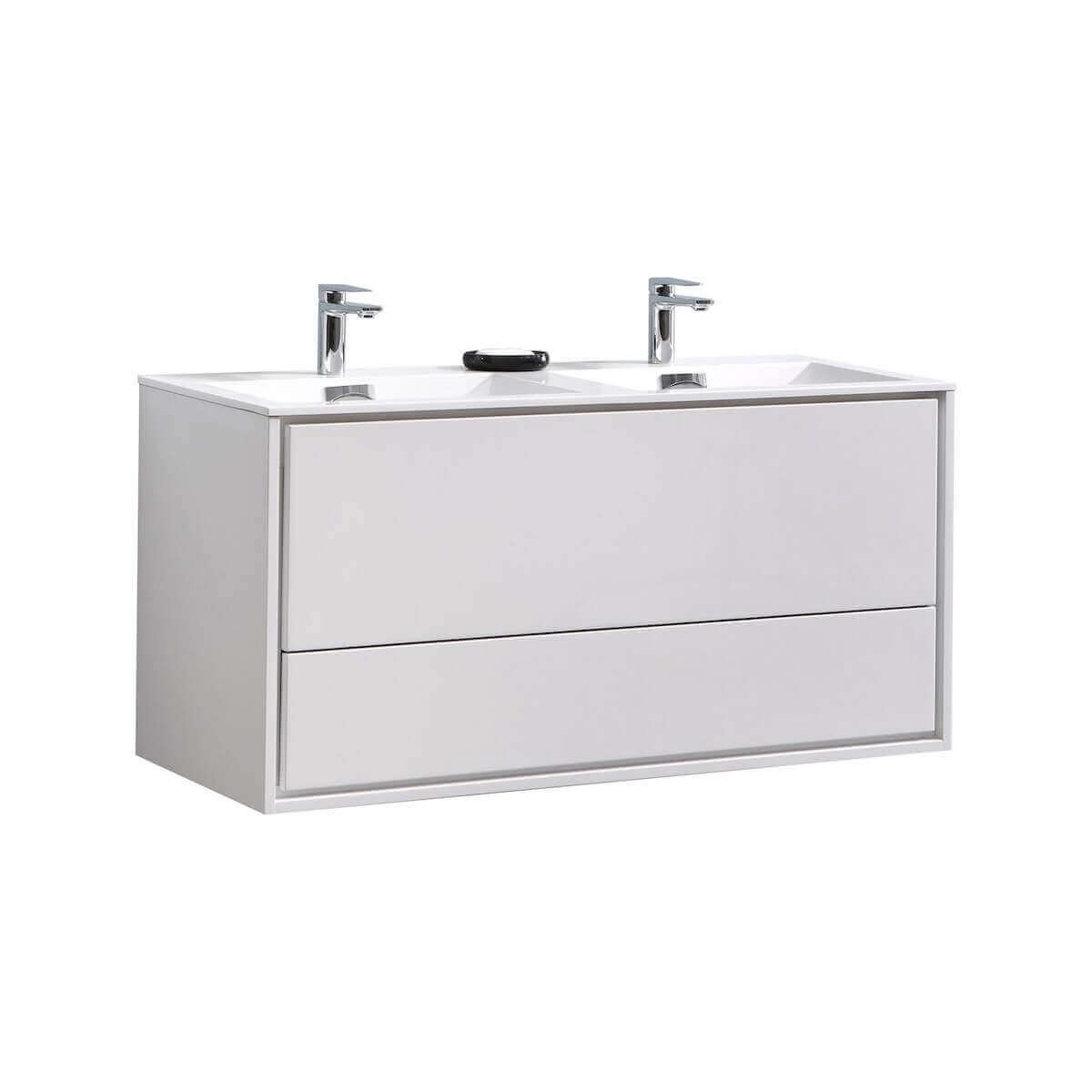 KubeBath DeLusso 48" Gloss White Wall Mount Double Vanity DL48D-GW #finish_high gloss white