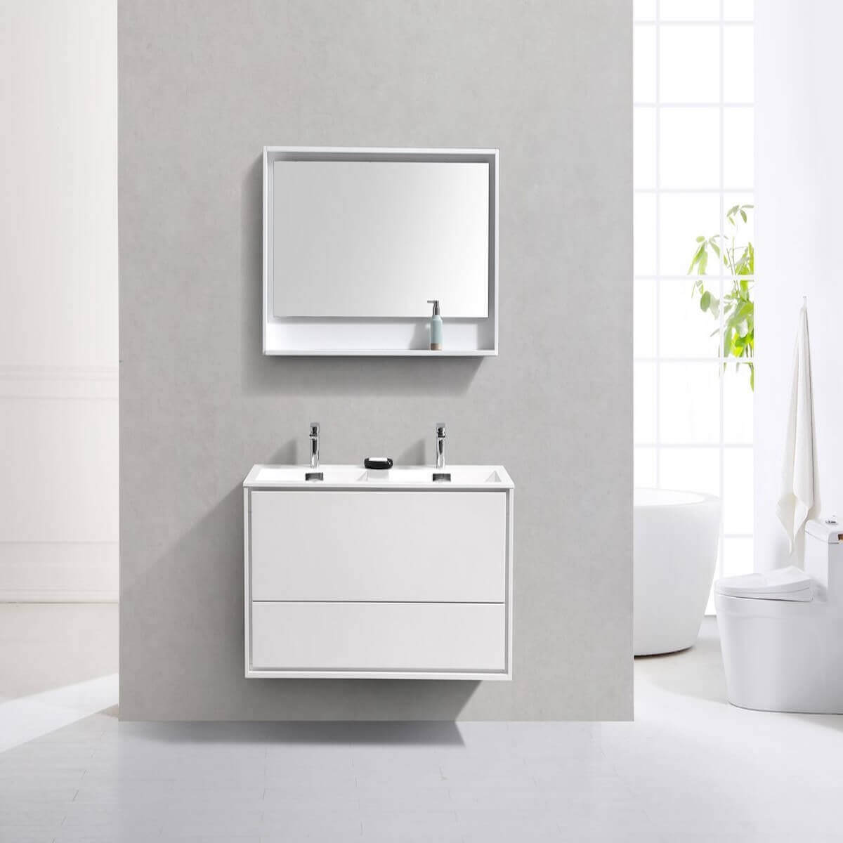 KubeBath DeLusso 48" Gloss White Wall Mount Double Vanity DL48D-GW in Bathroom #finish_high gloss white