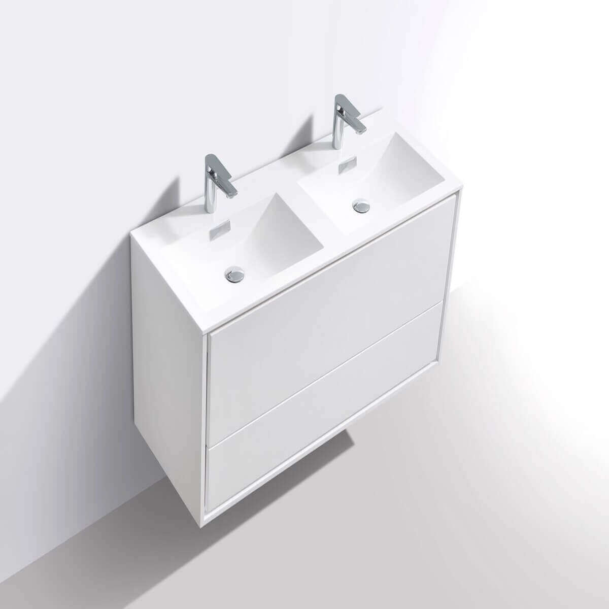 KubeBath DeLusso 48" Gloss White Wall Mount Double Vanity DL48D-GW #finish_high gloss white