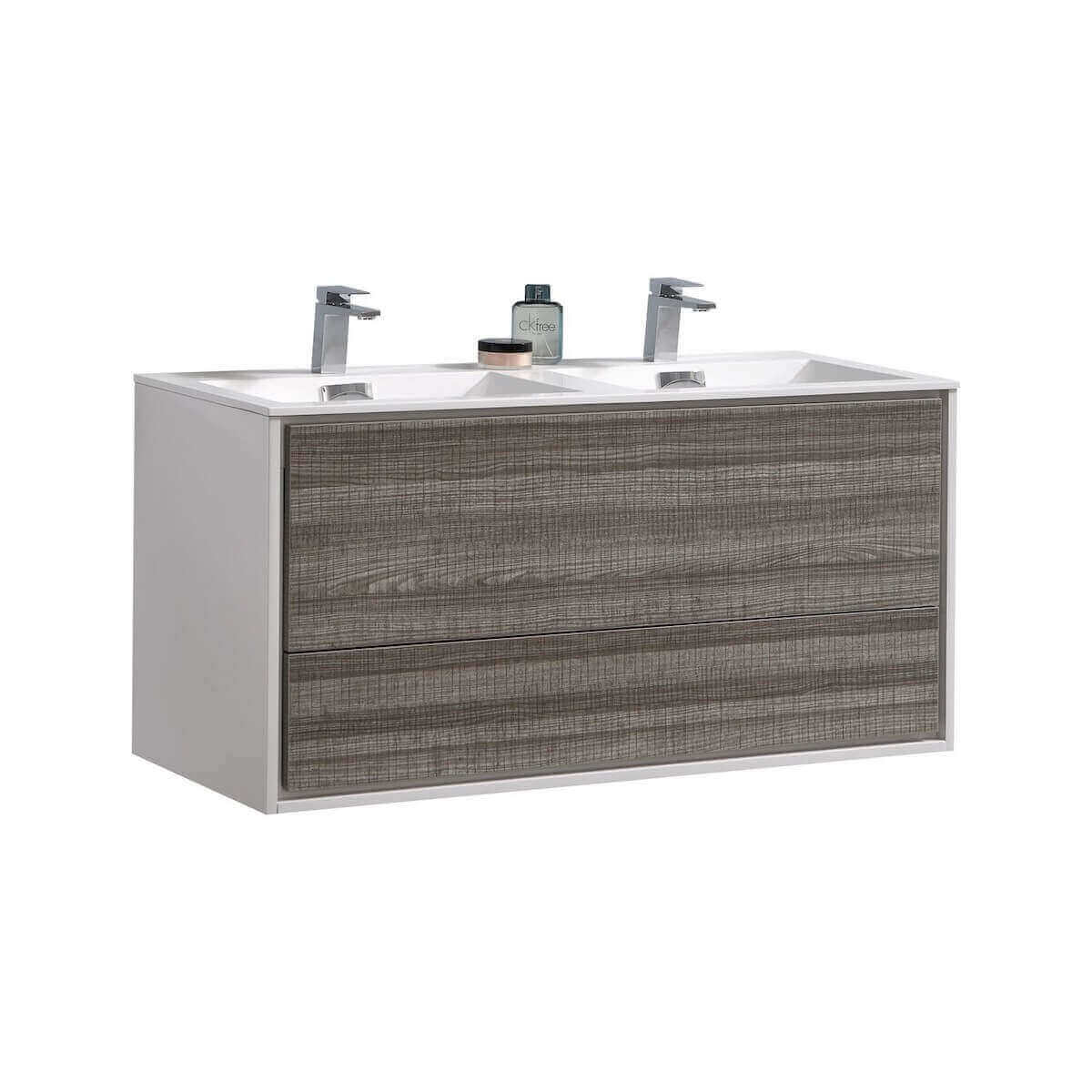 KubeBath DeLusso 48" Ash Gray Wall Mount Double Vanity DL48D-HGASH #finish_ash gray