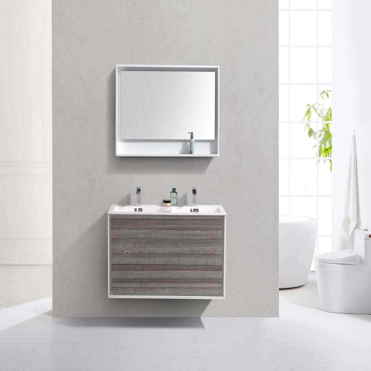 KubeBath DeLusso 48" Ash Gray Wall Mount Double Vanity DL48D-HGASH in Bathroom #finish_ash gray