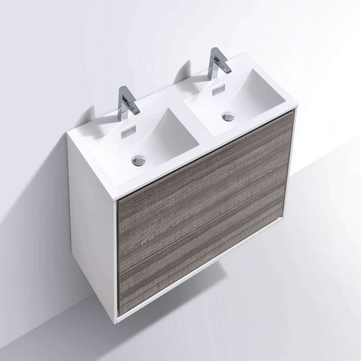 KubeBath DeLusso 48" Ash Gray Wall Mount Double Vanity DL48D-HGASH #finish_ash gray