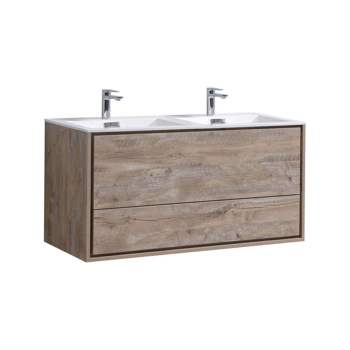 KubeBath DeLusso 48" Nature Wood Wall Mount Double Vanity DL48D-NW #finish_nature wood