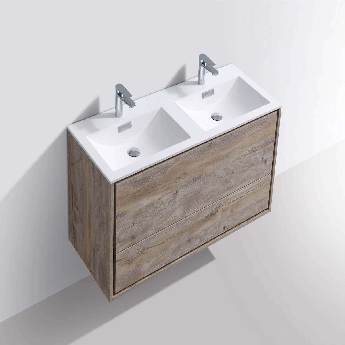 KubeBath DeLusso 48" Nature Wood Wall Mount Double Vanity DL48D-NW #finish_nature wood