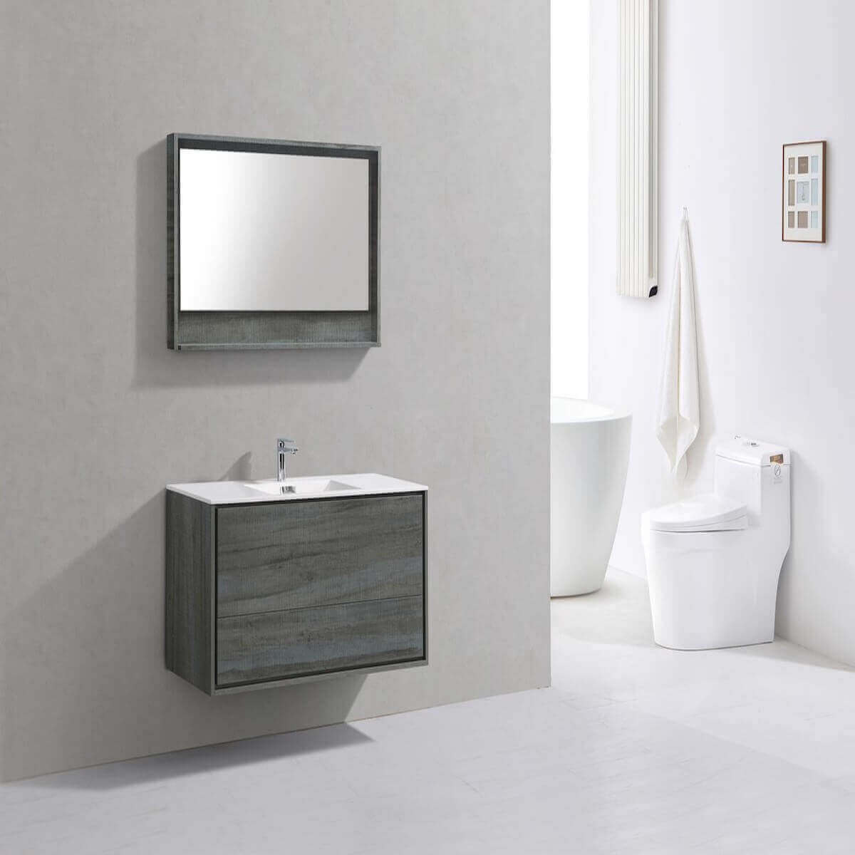 KubeBath DeLusso 48" Ocean Gray Wall Mount Single Vanity DL48S-BE in Bathroom #finish_ocean gray