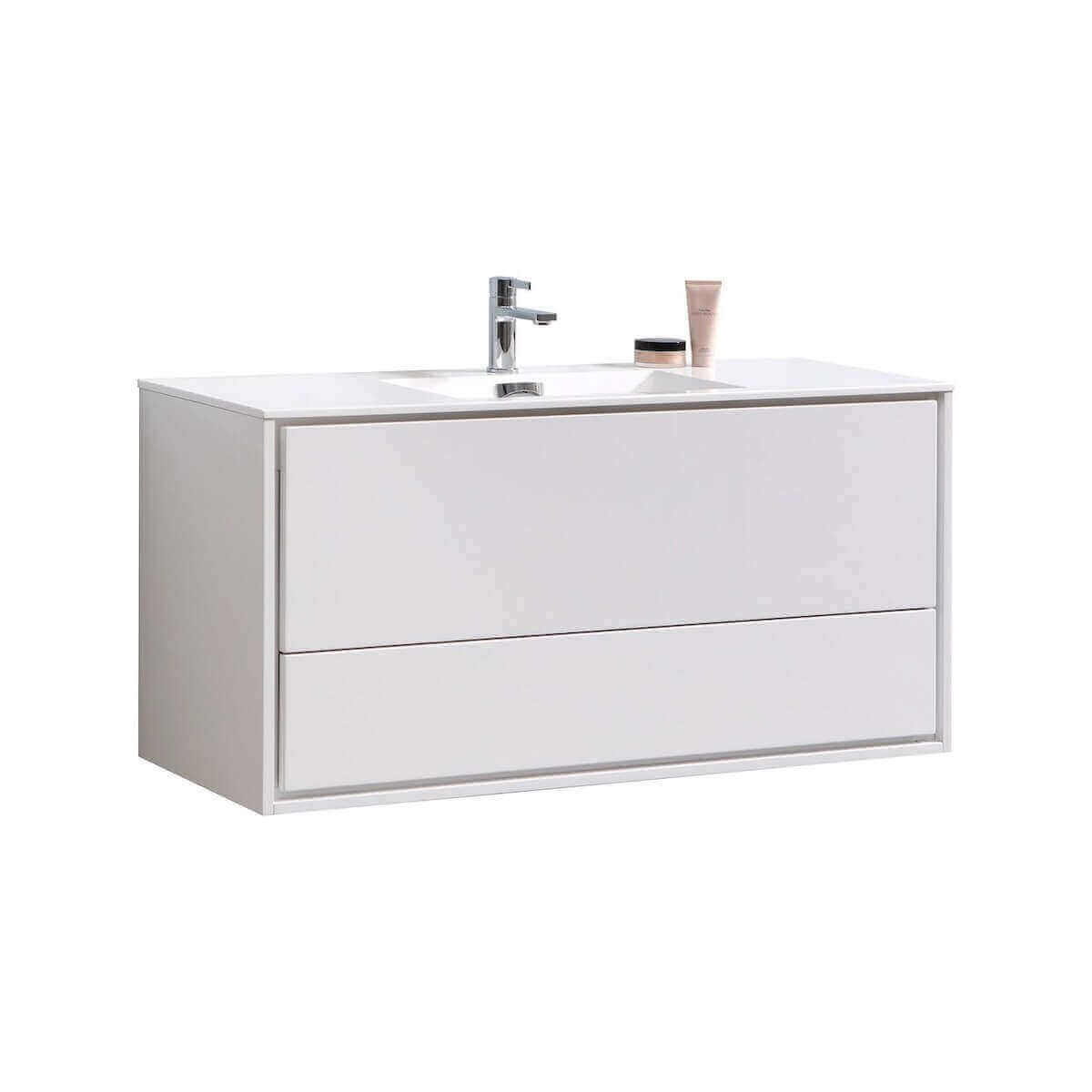KubeBath DeLusso 48" Gloss White Wall Mount Single Vanity DL48S-GW #finish_high gloss white
