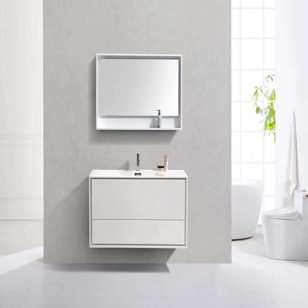 KubeBath DeLusso 48" Gloss White Wall Mount Single Vanity DL48S-GW in Bathroom #finish_high gloss white