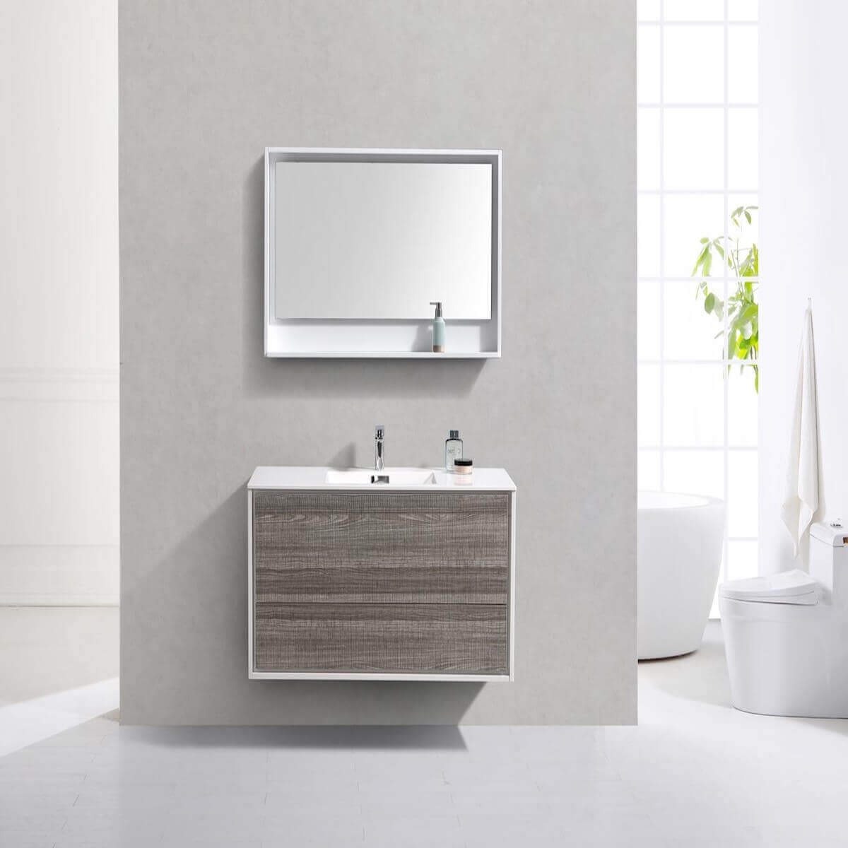 KubeBath DeLusso 48" Ash Gray Wall Mount Single Vanity DL48S-HGASH in Bathroom #finish_ash gray