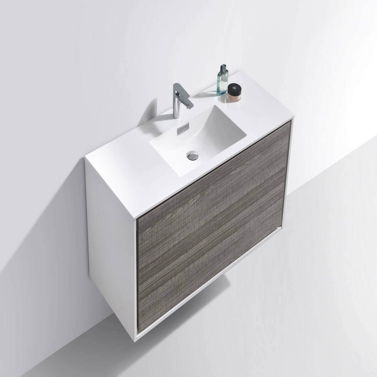 KubeBath DeLusso 48" Ash Gray Wall Mount Single Vanity DL48S-HGASH #finish_ash gray