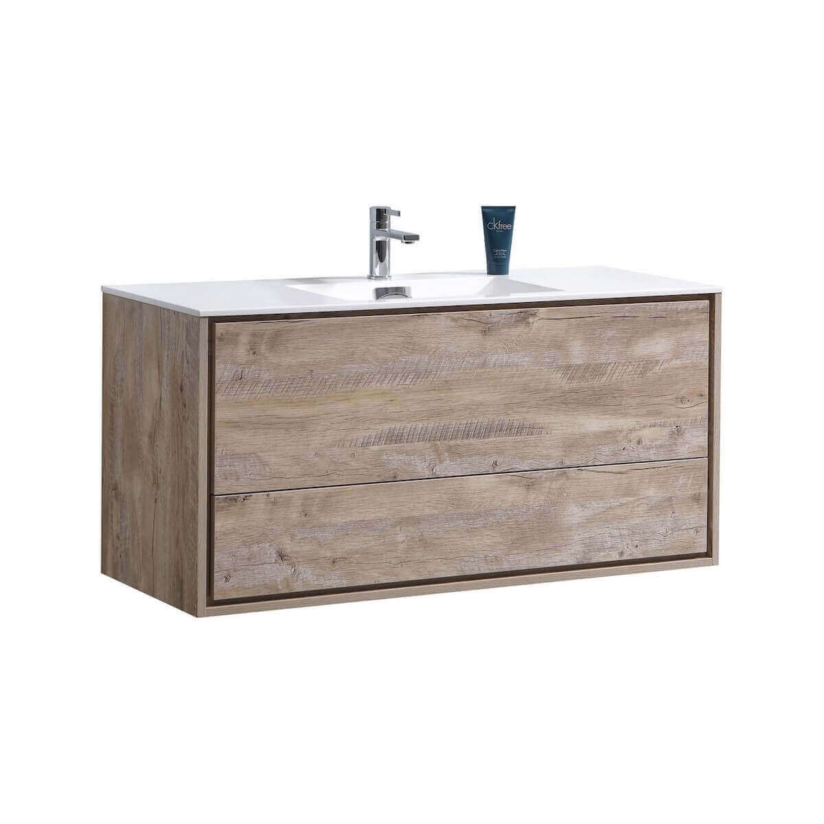 KubeBath DeLusso 48" Nature Wood Wall Mount Single Vanity DL48S-NW #finish_nature wood