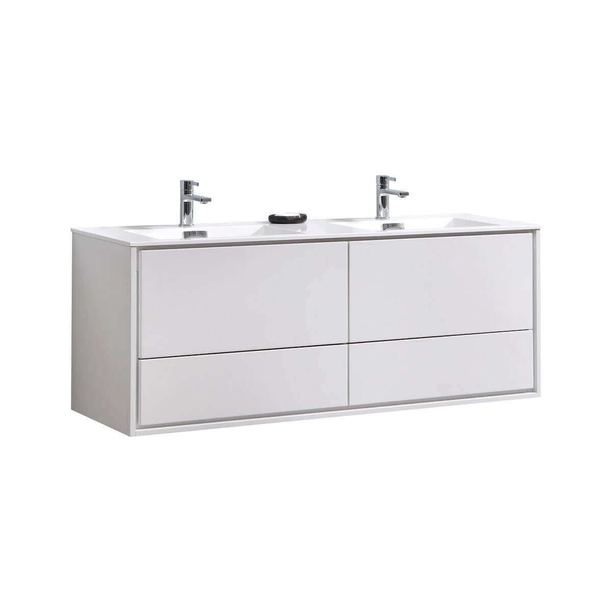 KubeBath DeLusso 60" Gloss White Wall Mount Double Vanity DL60D-GW #finish_high gloss white