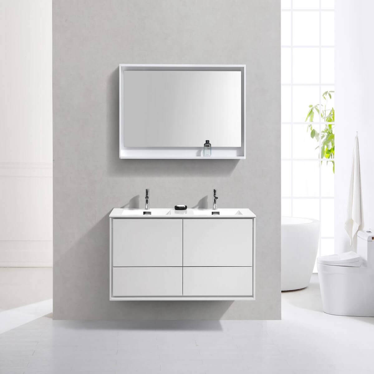 KubeBath DeLusso 60" Gloss White Wall Mount Double Vanity DL60D-GW in Bathroom #finish_high gloss white