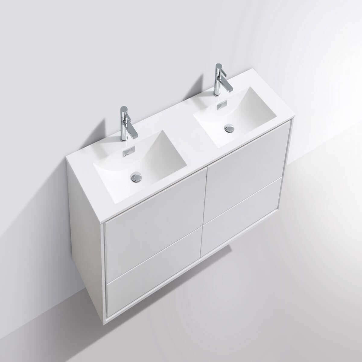 KubeBath DeLusso 60" Gloss White Wall Mount Double Vanity DL60D-GW #finish_high gloss white