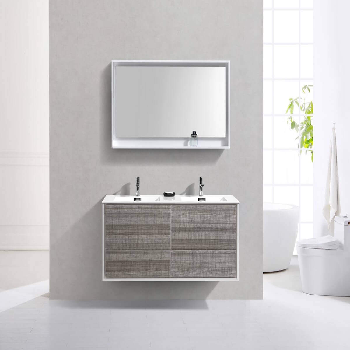 KubeBath DeLusso 60" Ash Gray Wall Mount Double Vanity DL60D-HGASH in Bathroom #finish_ash gray