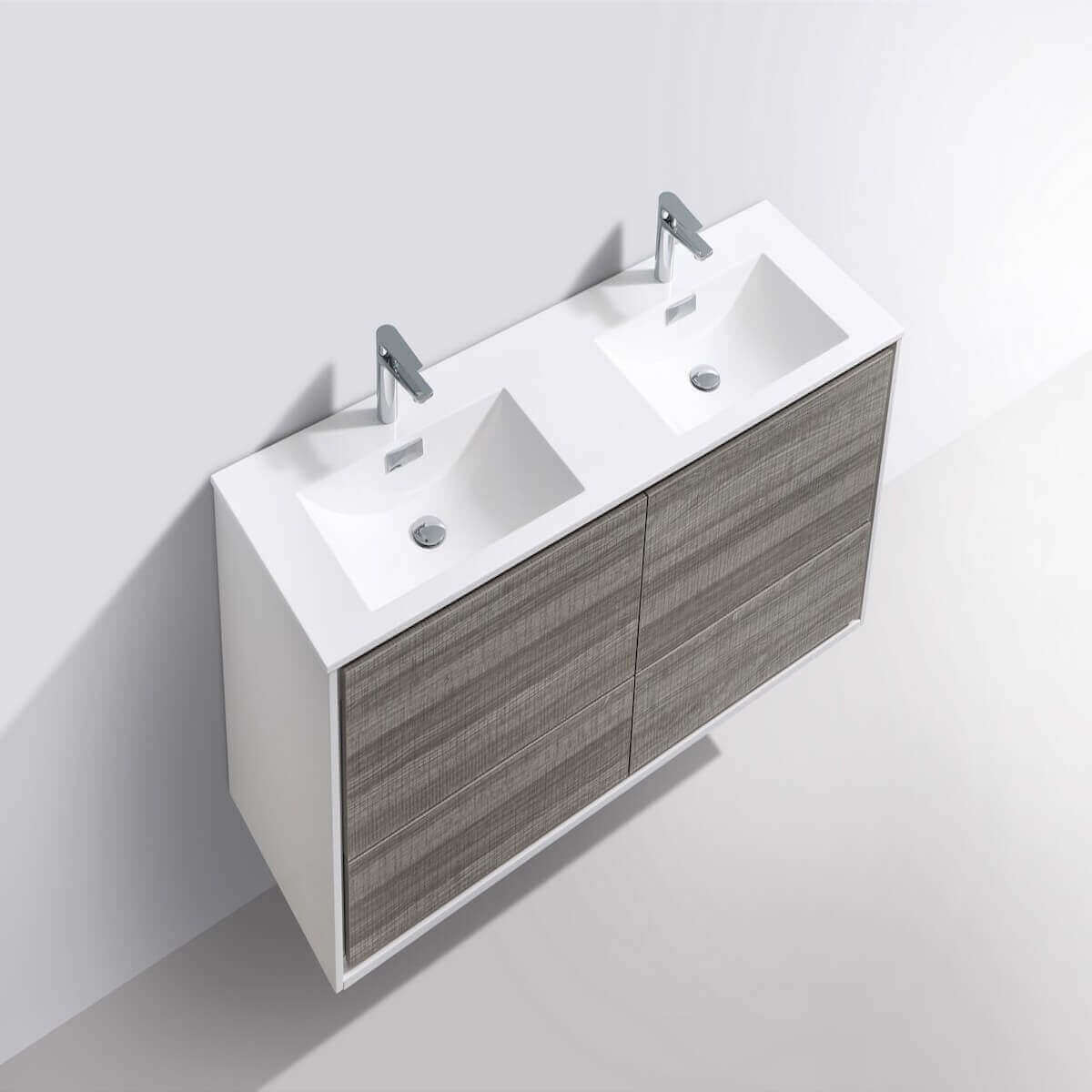 KubeBath DeLusso 60" Ash Gray Wall Mount Double Vanity DL60D-HGASH #finish_ash gray
